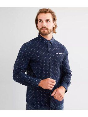 7Diamonds Button-Up Shirt Blue Men's Medium Geometric Performance 4-Way Stretch